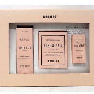 Woodlot Rose & Palo calming mist,essential oil, purifying candle Gift Set 3pc